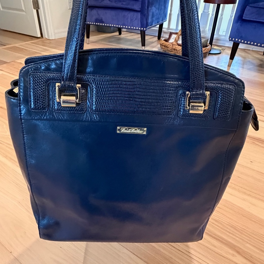 Brooks Brothers Large Navy Leather Bag